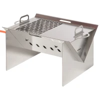 Outsunny Tischgrill Gasgrill BBQ abnehmbar Camping Grill mit Grillnetz Schlauch klein Outdoor Tischgasgrill Picknick Edelstahl Silber 52 x 40 x 31 cm(m-10)