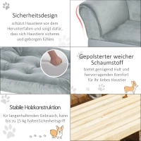 PawHut huisdierenbank met mat, hondenbed, hondenmat, hondenbank met opbergruimte, natuurlijk hout + pluche, lichtgrijs, 76 x 45 x 41,5 cm(m-4)