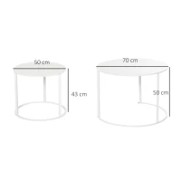 Bijzettafel set van 2 tuin salontafel koffietafel woonkamer metaal wit(m-3)