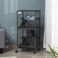 PawHut knaagdierenkooi, kooi op wielen voor kleine huisdieren, konijnenhok met 3 verdiepingen en 2 deuren, metaal, staal, 52 x 52 x 113,5 cm knaagdierenkooi kooi voor kleine huisdieren deuren met wielen metaal | Aosom.nl(m-10)