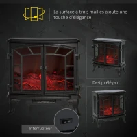 HOMCOM Cheminée Electrique poêle Style néo-rétro 2 Portes télécommande minuterie 1000/2000 W LED luminosité réglable Noir(m-7)