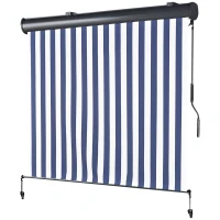 Outsunny Tenda Avvolgibile a Rullo da Esterno, Impermeabile, Funzionamento Manovella, Grigia Bianca e Blu 250 x 200cm(m-11)