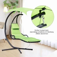 Outsunny Hängeliege mit Sonnendach, Hängesessel mit Kopfkissen, Hängeschaukel, Schwingliege, Metall Polyester, Grün, 190 x 115 x 190 cm(m-5)