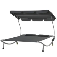 Outsunny Dubbele ligbank ligbed relax lounger met zonnedak rolbaar staal crèmewit / grijs(m-11)