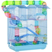 PawHut hamsterkooi multilevel beestenkooi knaagdierkooi muizenkooi, hamsterkooi starterkit, blauw, metaal + PP + PS 47 x 30 x 59 cm muizenkooi hamsterkooi starterkit | Aosom.nl(m-1)