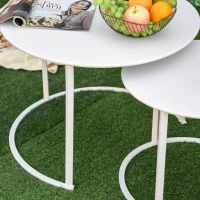 Bijzettafel set van 2 tuin salontafel koffietafel woonkamer metaal wit(m-8)