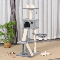 PawHut kattenkrabpaal met sisalpaal klimboom voor katten grijs(m-10)