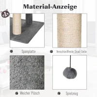 PawHut kattenkrabpaal met sisalpaal klimboom voor katten grijs(m-4)