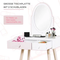 HOMCOM® Toaletka Dla Dzieci Stół Kosmetyczny Biurko Lustro 2 Szuflady Lite Drewno(m-7)