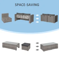 Outsunny komplet wypoczynkowy z technorattanu 6-cz. Zestaw mebli ogrodowych w kolorze szarym(m-6)