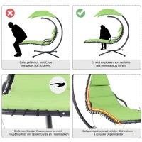 Outsunny Hängeliege mit Sonnendach, Hängesessel mit Kopfkissen, Hängeschaukel, Schwingliege, Metall Polyester, Grün, 190 x 115 x 190 cm(m-7)