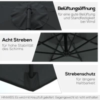 Outsunny afneembare parasol zweefparasol zwengelparasol met handkruk, zwart(m-6)