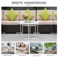 Bijzettafel set van 2 tuin salontafel koffietafel woonkamer metaal wit(m-6)