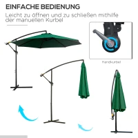 Outsunny Parasol met Handzwengel Weerbestendig 3 m x 3 m x 2,5 m XXL Groen(m-5)