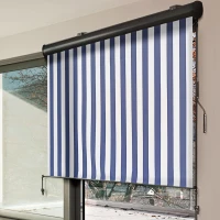 Outsunny Tenda Avvolgibile a Rullo da Esterno, Impermeabile, Funzionamento Manovella, Grigia Bianca e Blu 250 x 200cm(m-2)