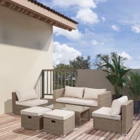 Outsunny Zestaw mebli rattanowych, 6-częściowy komplet stolik z krzesłami, zestaw mebli ogrodowych, stolik, metal, kolor khaki(m-10)