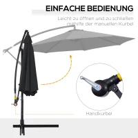 Outsunny afneembare parasol zweefparasol zwengelparasol met handkruk, zwart(m-5)