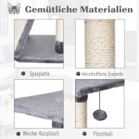 PawHut kattenboom krabpaal 3 niveaus kattengrot sisal paal krabplank pluche grijs(m-5)