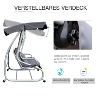 Outsunny Hollywoodschommel 3-zitter tuinschommel met dak ligfunctie staal 2 kleuren(m-5)