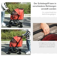 PawHut Hondenbuggy Hondenbuggy voor kleine honden en katten Huisdierwagen Dierenwagen Kattenbuggy Oxford Rood 76.5 x 52 x 95 cm(m-6)