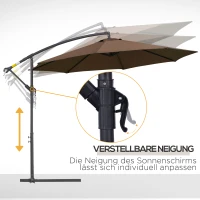 Outsunny Parasol Ogrodowy z Korbką Wodoodporny 3 m x 2,5 m, Stal i Poliester, Kolor Kawa(m-6)
