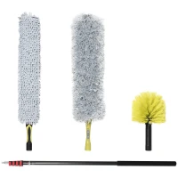 HOMCOM 4 Pieces Extendable Feather Duster with Aluminium Telescopic Pole 69"- 284", Microfiber Duster Cleaning Kit with Bendable Head for Cleaning High Ceiling Fans, Blinds, Cobweb(m-1)