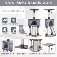 PawHut kattenboom krabpaal 3 niveaus kattengrot sisal paal krabplank pluche grijs(m-6)