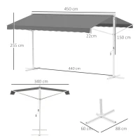 Outsunny Staande luifel met knikarm tuinluifel luifel zwengel grijs 4,5 x 3,42 m(m-3)