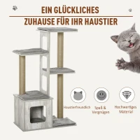 PawHut kattenboom krabpaal kattenmeubel, activity center klimrek pluche grijs(m-5)
