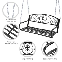 Ławka wisząca huśtawka ogrodowa z łańcuchami 2-osobowa metal czarna 132 x 63 x 58 cm Outsunny(m-5)