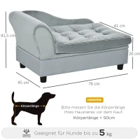 PawHut huisdierenbank met mat, hondenbed, hondenmat, hondenbank met opbergruimte, natuurlijk hout + pluche, lichtgrijs, 76 x 45 x 41,5 cm(m-3)