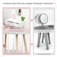 HOMCOM kinderkaptafel met spiegel, make-up tafel, bureau, kaptafel, 2 lades, massief hout wit 69 x 49 x 136 cm(m-4)