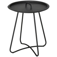 Bijzettafel voor de tuin, salontafel, koffietafel met handgreep metaal zwart(m-10)