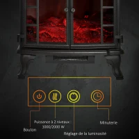 HOMCOM Cheminée Electrique poêle Style néo-rétro 2 Portes télécommande minuterie 1000/2000 W LED luminosité réglable Noir(m-5)