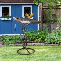 Poidełko dla ptaków Outsunny miska na wodę dla ptaków w kształcie liścia lotosu, wanienka dla ptaków, dekoracja, ogród, ptak, metal, brąz, 38,5 x 31 x 52 cm(m-10)