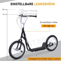 HOMCOM Step scooter 16 inch stadsscooter kinderen jeugd wielen zwart metaal(m-4)
