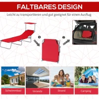 Outsunny Klapbare ligstoel met zonnescherm, verstelbare rugleuning, metalen frame, 187 x 58 x 36 cm, rood(m-5)