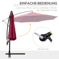 Parasol przeciwsłoneczny odpinany parasol na wysięgniku parasol na korbkę z korbką ręczną czerwony(m-4)