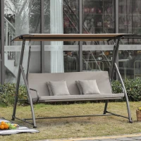 Outsunny 3-osobowa huśtawka z dachem Krzesło bujane 2 w 1 Leżak ogrodowy z daszkiem przeciwsłonecznym regulowany kąt stal poliester na zewnątrz jasnobrązowy 218 x 120 x 168 cm(m-10)