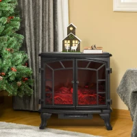 HOMCOM Cheminée Electrique poêle Style néo-rétro 2 Portes télécommande minuterie 1000/2000 W LED luminosité réglable Noir(m-10)