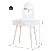 HOMCOM kinderkaptafel met spiegel, make-up tafel, bureau, kaptafel, 2 lades, massief hout wit 69 x 49 x 136 cm(m-3)