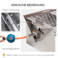 Outsunny Tischgrill Gasgrill BBQ abnehmbar Camping Grill mit Grillnetz Schlauch klein Outdoor Tischgasgrill Picknick Edelstahl Silber 52 x 40 x 31 cm(m-5)