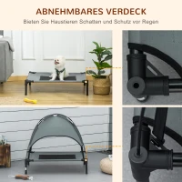 PawHut hondenmand met luifel, verhoogde hondenmand, hondenmand met dak, ademend, grijs, 76 x 61 x 76 cm(m-5)