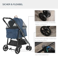 PawHut 2-in-1 hondenbuggy transporttas kattenbuggy met universele demonteerbare wielen hoes Oxford donkerblauw + zwart 76 x 51 x 101 cm(m-6)