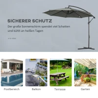 Outsunny Zonnescherm afneembare parasol, zweefparasol, zwengelparasol met handkruk, grijs(m-6)