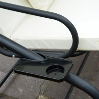 Huśtawka Ogrodowa Outsunny 3-osobowa z Regulowanym Daszkiem, Siedziskiem i Oparciem, Tacką, Ławką do Kołysania, Daszkiem Regulowanym, Stal i Tkanina Poliestrowa, Kremowa, 200 x 120 x 164 cm(m-7)