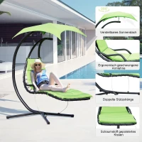Outsunny Hängeliege mit Sonnendach, Hängesessel mit Kopfkissen, Hängeschaukel, Schwingliege, Metall Polyester, Grün, 190 x 115 x 190 cm(m-4)