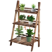 Outsunny Plantenetagere bloementrap bloemenbank plantenrek standaard 3 trappen vurenhout(m-11)