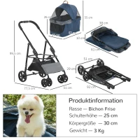 PawHut 2-in-1 hondenbuggy transporttas kattenbuggy met universele demonteerbare wielen hoes Oxford donkerblauw + zwart 76 x 51 x 101 cm(m-3)