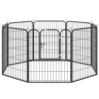 PawHut buitenverblijf box voor huisdieren puppy hek box hondenverblijf aanpasbare vorm met deur metaal 79 x 100 cm zwart